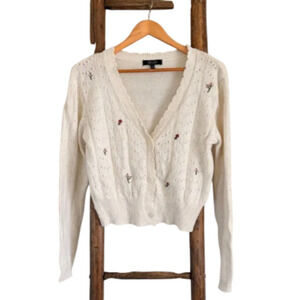 Witty Fox Women's Embroidery Flower Trim Cardigan Sweater size M 6-10